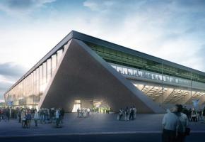  Malgré un budget qui plonge dans le rouge, le stade de foot de La Tuilière devrait être construit. DR/photomontage