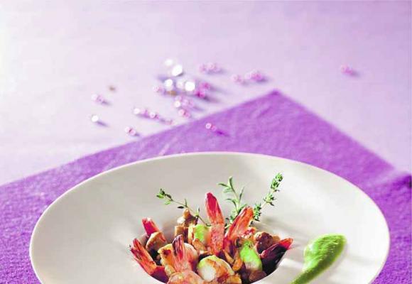 Gambas et crémeux depetits pois