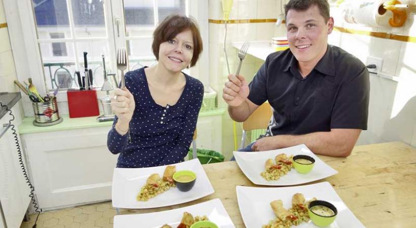 Recette du chef Mathieu Bruno : Croustillants de crevettes et salade de pois chiche 