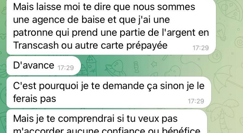 Extrait d’une discussion avec l’un des cyberescrocs.FNT