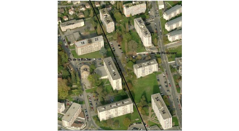 Le quartier de Florissant et les immeubles concernés avec leur numéros. dr