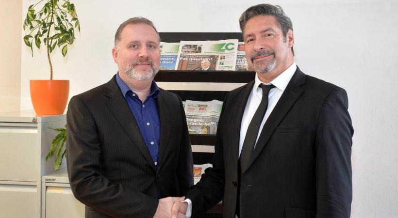  Passage de témoin: dès le 1er janvier 2016, Michel Billato, actuel directeur adjoint, prendra les rênes de Lausanne Cités.Pascal Fleury, à gauche sur la photo, dirigera quant à lui le groupe GHI-LC. 