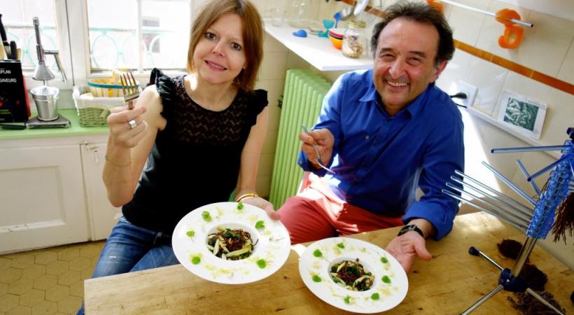 Annick Jeanmairet et le chef Carlo Crisci RTS/MICHAEL BORGOGNON