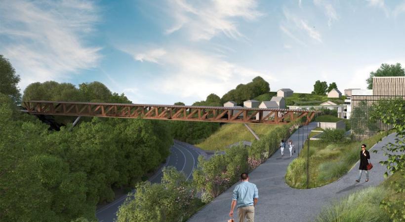  Le projet prévoit la construction d'une passerelle sur la route de Berne. DR/PHOTOMONTAGE