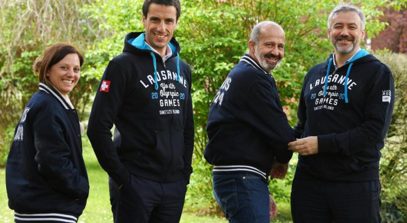 De gauche à droite: Virginie Faivre, Présidente de Lausanne 2020, Tony Estanguet, Président de Paris 2024, Ian Logan, CEO de Lausanne 2020 et Etienne Thobois, CEO de Paris 2024. DR 