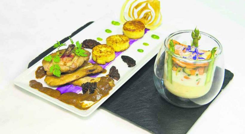 Poitrine de pintade aux morilles et son bocal de légumes oubliés parfumés à la truffe