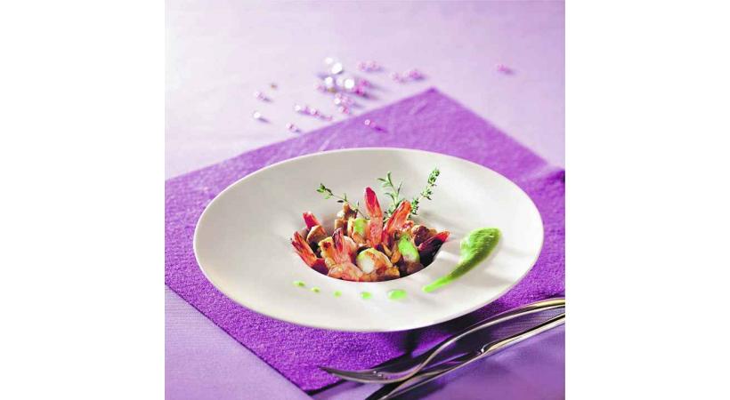 Gambas et crémeux depetits pois