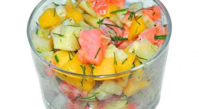 Tartare de saumon, mangue et fenouil